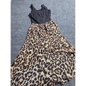 Miss Me Womens Black Lace Leopard Print High Low Dress Medium Metallic Accents